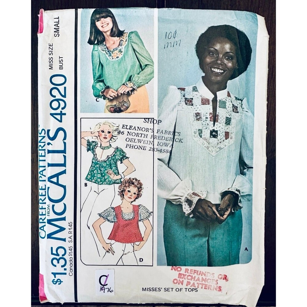 Boho Tops Sewing Pattern McCalls 4920 Misses Sz S Cut/Complete 1976 Vtg 70s.